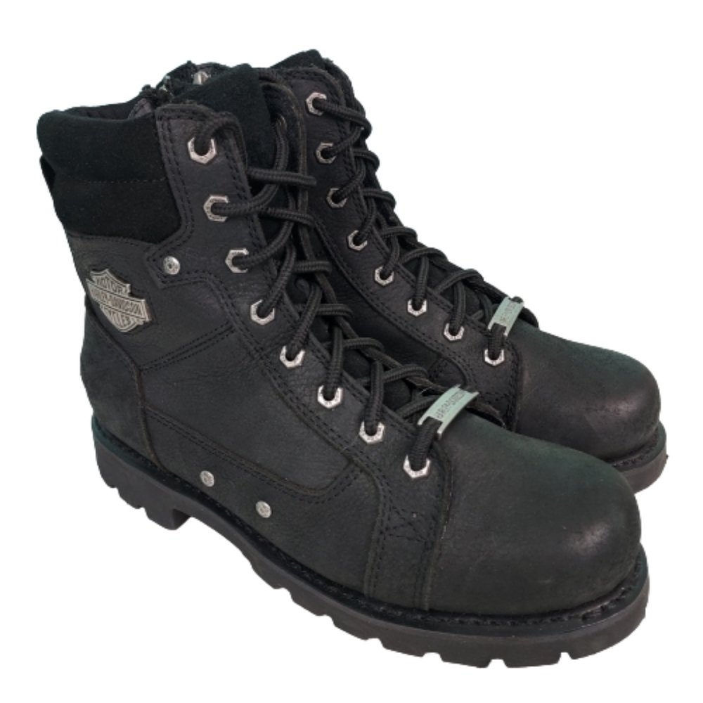 Harley-Davidson Renzo lace up zip leather riding boots, women’s size 9, black